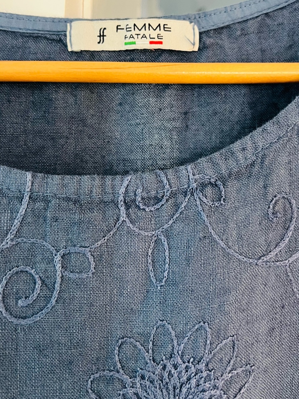Femme Fatale Italy Embroidered A-Line Midi Skirt in Slate Blue 100% Linen size M - Picture 2 of 11